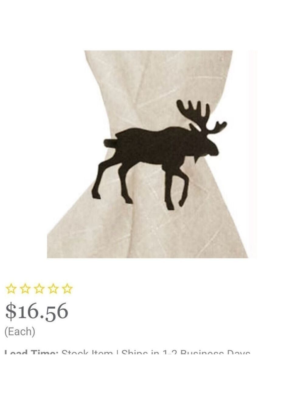 Napkin Rings, 4 Wrought Iron Moose Handmade in USA, Black Matte Finish, Unique.